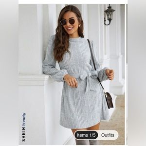 SHEIN Frenchy Bishop Sleeve Belted Tee Dress